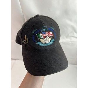 Vtg‎ SCMA 3 Flags Classic Motorcycle Tour Club Retro Emroidered Hat w/pin